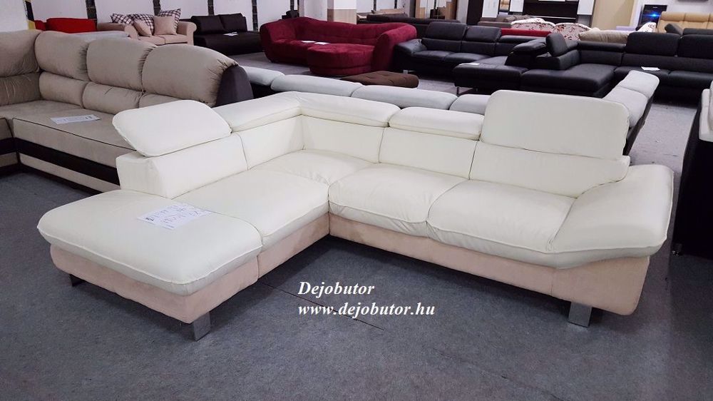 Fast valódi bőr balos sarok kanapé vanília színű ülőgarnitúra 265x210 cm relax fejtámlákkal 369.000 