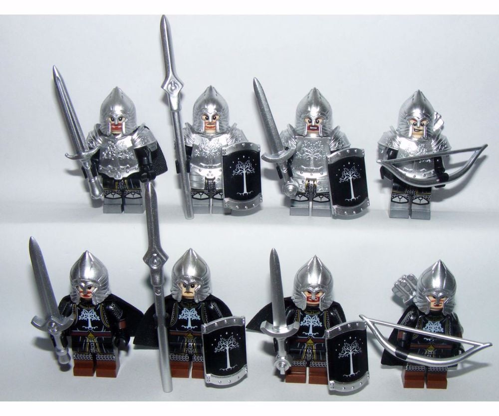 Lego Gyűrűk Ura Hobbit Gondor katonák 8db Ezüst Króm katona figura új