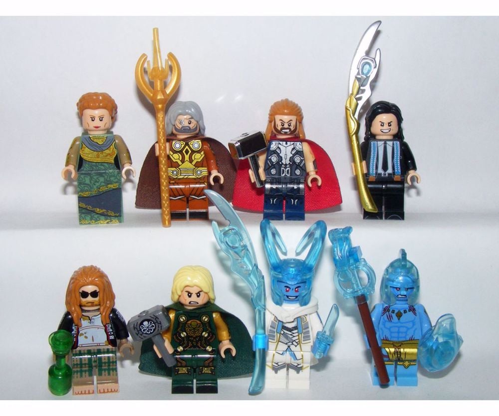 Lego Szuperhős figurák Thor Loki Frigga Odin Jégóriás + Tesseract új