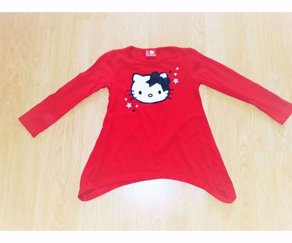 104/110 Újszerű cuki csillogó Hello Kitty mintás ruha felső 
