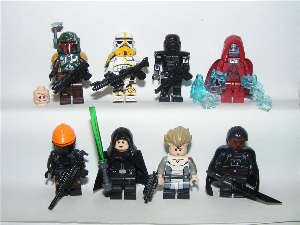 Lego Star Wars figurák Palpatine Uralkodó Luke Omega Boba Fett Moff Gideon ÚJ 