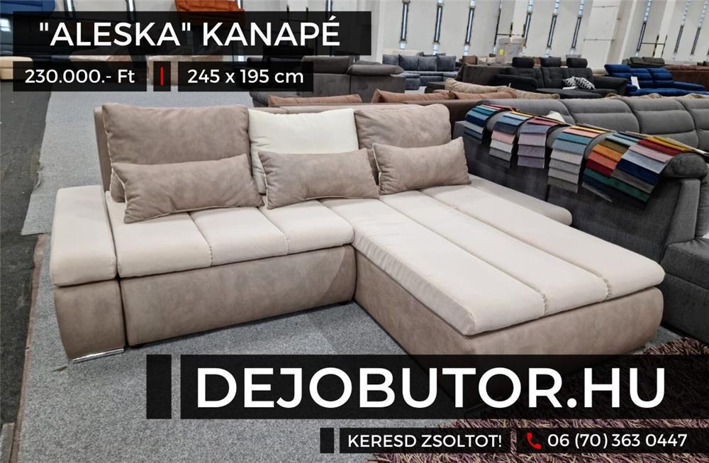 Alesska sarok kanapé 240x190 cm ülőgarnitúra ágyazható ágyneműtartós átszerelhető 75 színben kapható