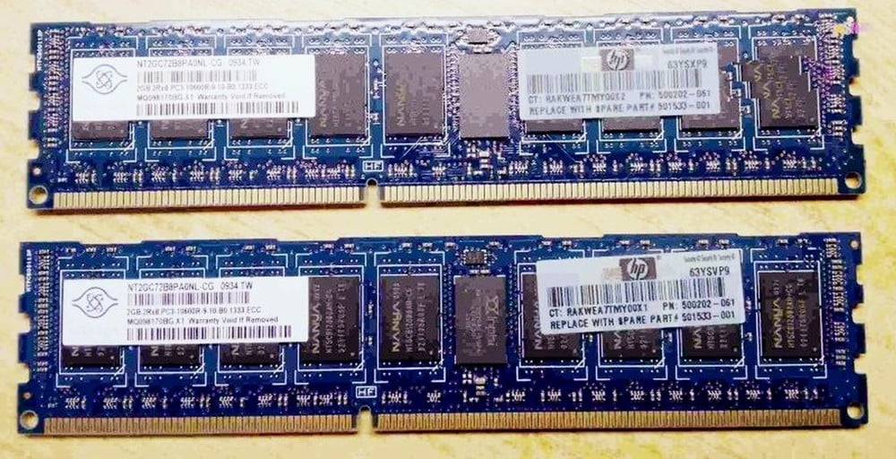 Nanya 2x2GB dual rank ECC szerver memória PC3-10600 1333MHz, NT2GC72B8PA0NL-CG