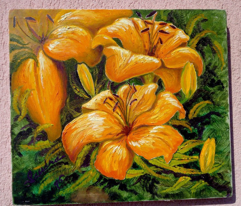 Orange flovers by Sandra, modern impresszionista stílusú feszített olaj-vászon festmény