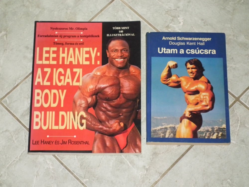 Arnold Schwarzenegger + Lee Haney bodybuilding könyvek párban.