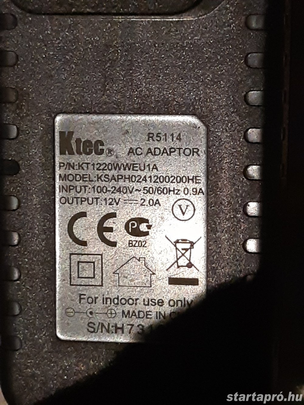 Ktec DC adapter 12V 2,0A működő