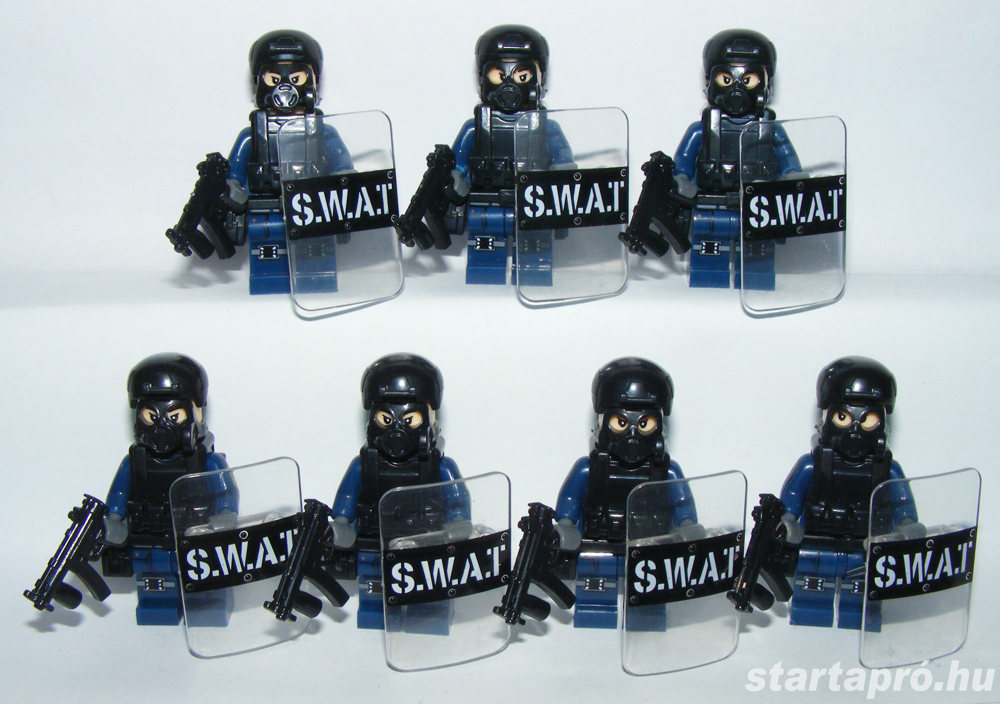 Lego Swat kommandós rendőr katonák Brickarms MP5 géppisztoly + pajzs 7db ÚJ