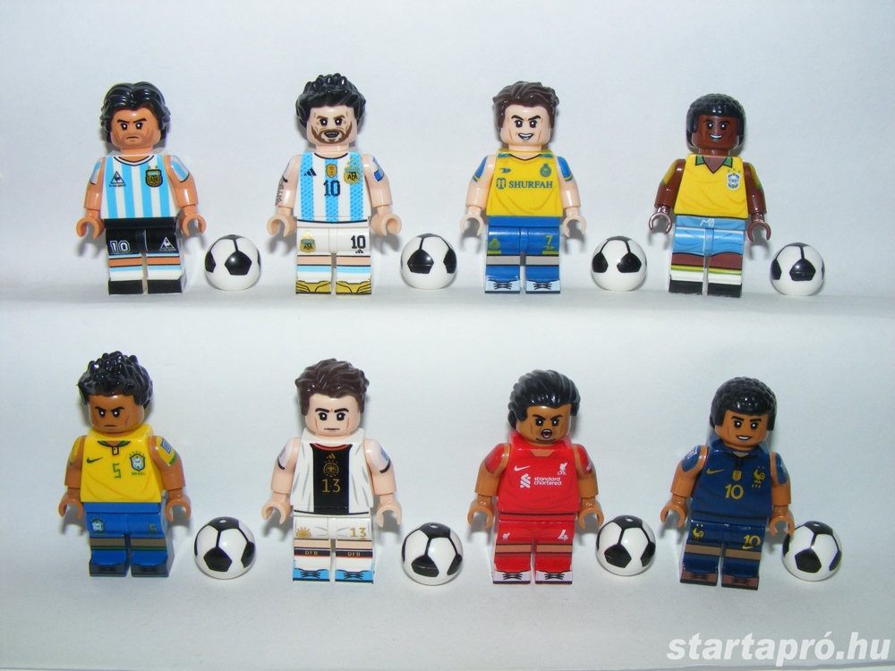 Lego Focista figurák Futball foci Messi Maradona Ronaldo Pelé Mbappé 8db ÚJ