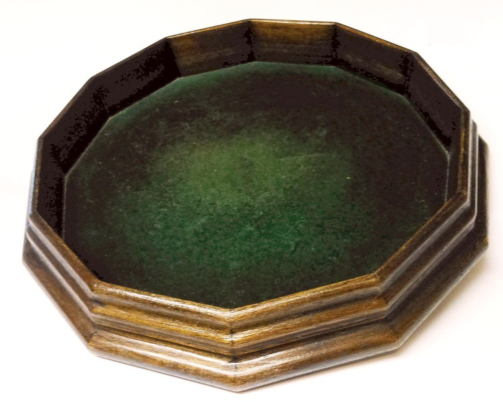 Antik sokszögű posztó béléses tálca biedermeier stílusú kisipari munka. XX. század eleje