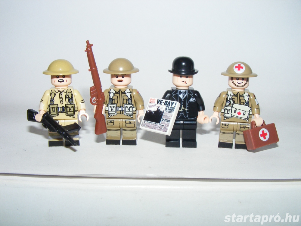 Lego 2. világháborús Angol GB katonák Churchill + Desert rats infantry division + medic ÚJ