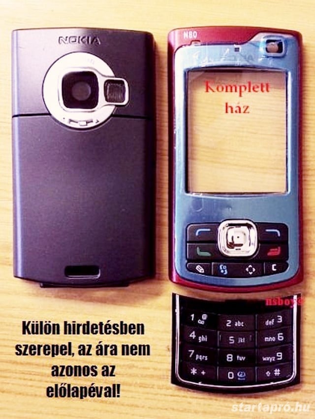 Nokia N80 komplett ház gombsorral együtt, bordó-fekete