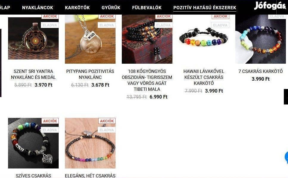 Eladó ékszer webáruház, webshop árukészlete