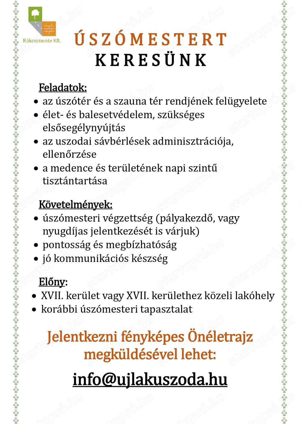 Úszómester kollégát keresünk!