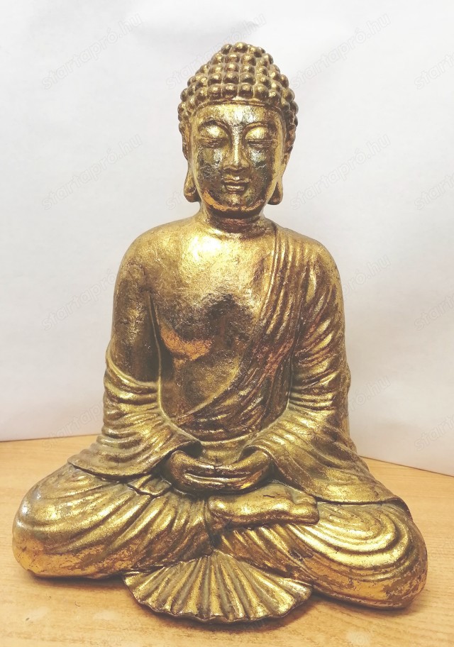 Aranyozott meditáló Buddha kerámia szobor. Értékes ritkaság