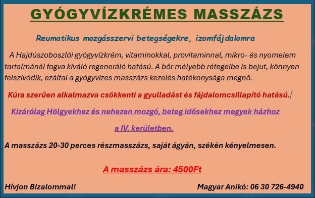 Gyógyvízkrémes Masszázs Háznál