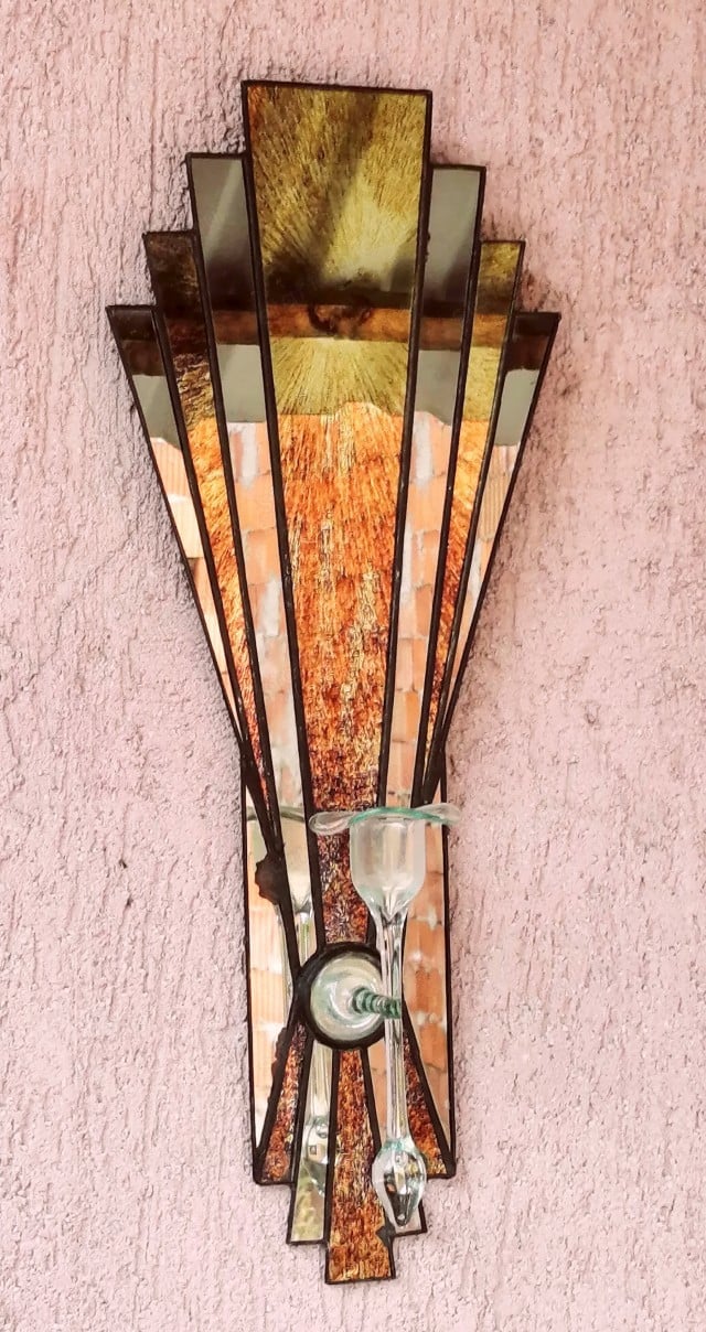 Modern Art Deco stílusú felfüggeszthető tükrös virág vagy gyertyatartó Velencei.