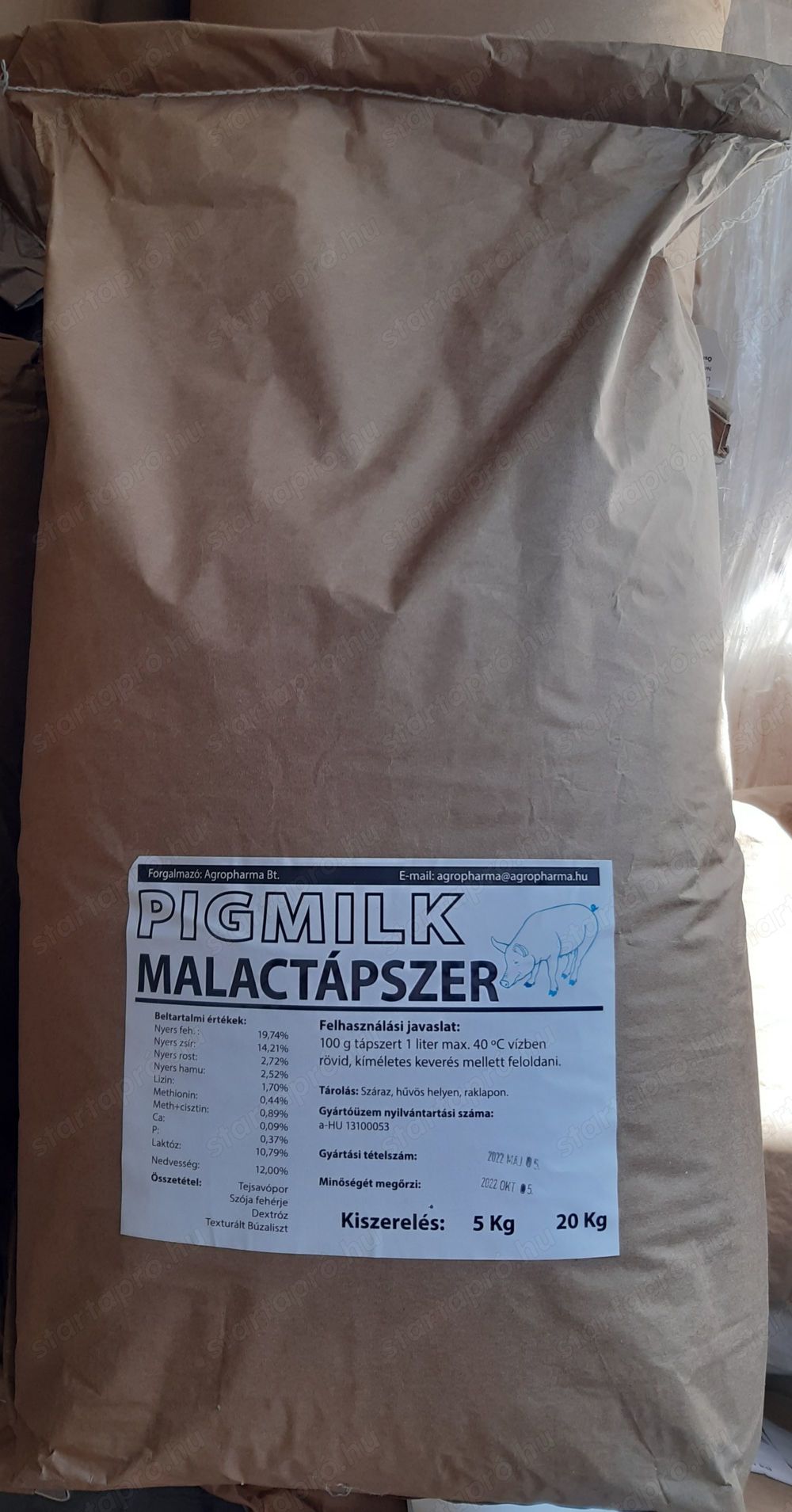 Malac tejpor , tápszer 20 kg  zsák - Pigmilk, kiszállítással.