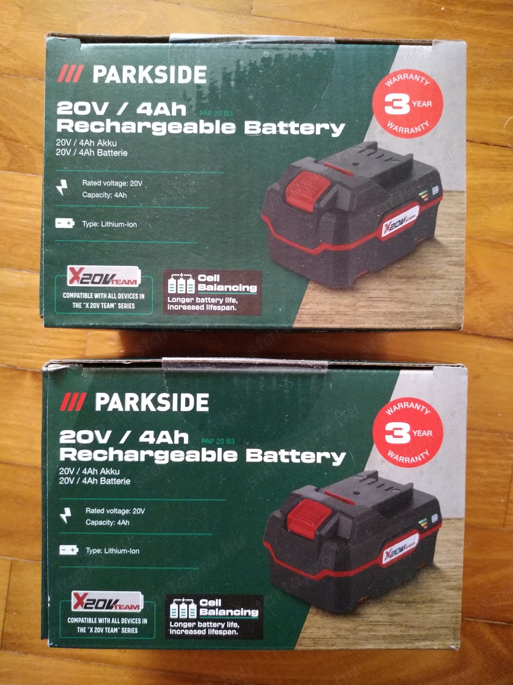 2 db Parkside PAP 20 B3 20 Volt 4 Ah lithium-ion akku akkumulátor, új, 3 év LIDL garancia