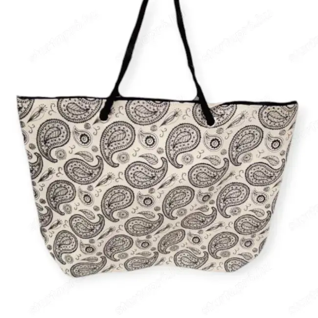 Fehér strandtáska paisley mintával   55x15x42 cm