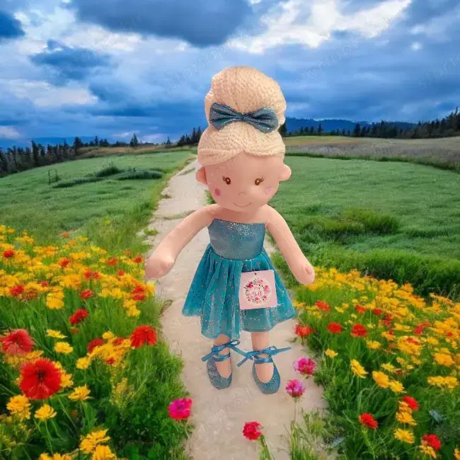 Balerina plüss baba szőke hajú, kék ruhában   50 cm