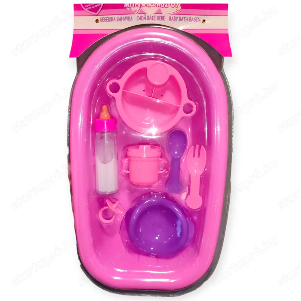 Játék baba fürdető és etető szett