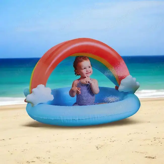 Szivárványos felfújható babamedence 98x106x64 cm