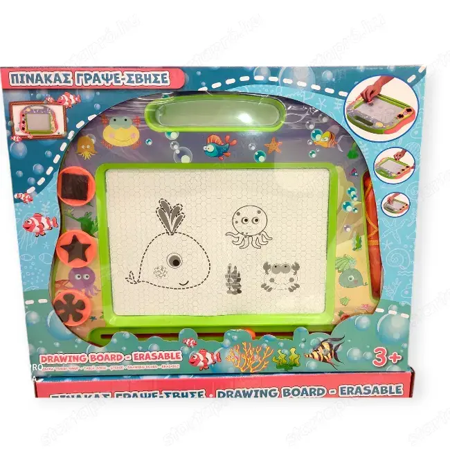 Lime-zöld mágneses rajztábla tengeri mintával és bélyegzőkkel