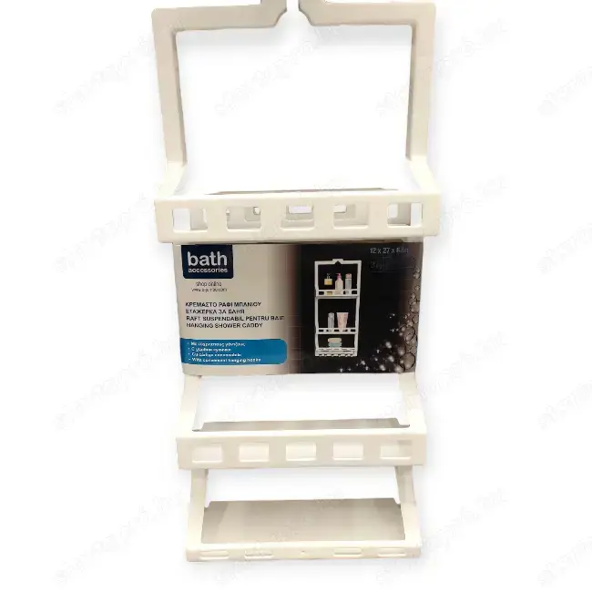 3 rekeszes fehér műanyag fürdőszobai akasztós polc tapadókoronggal   12 27 63 cm