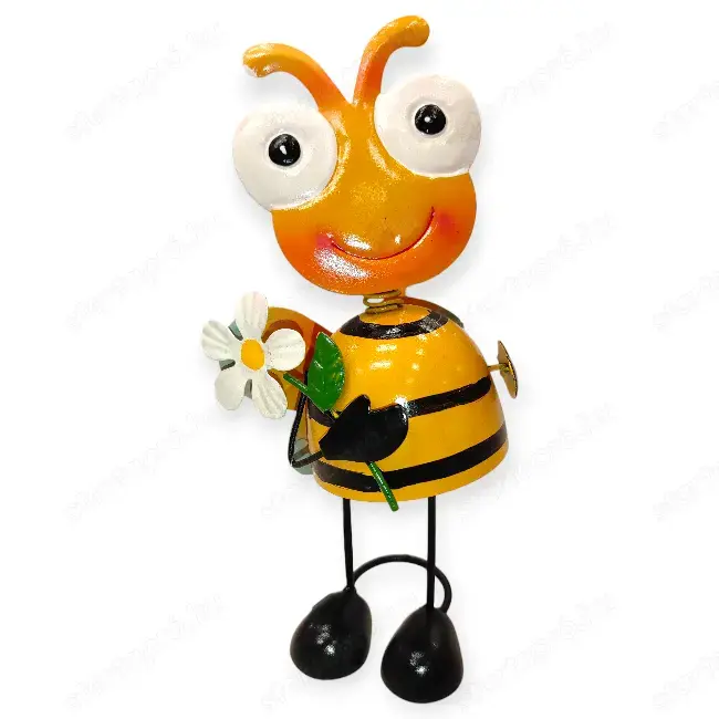 Fém méh kerti dekoráció virággal   tavaszi dísz 17 cm