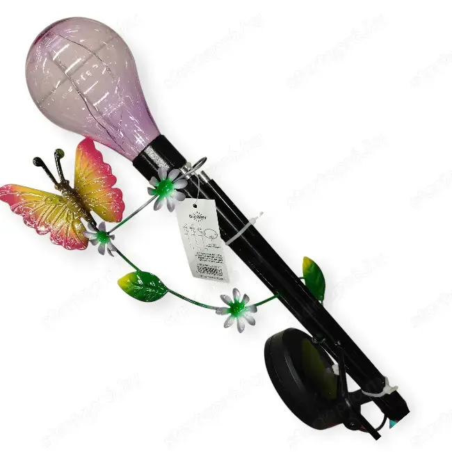 Napelemes dekorlámpa pillangóval   színes izzóval és meleg fehér LED-del