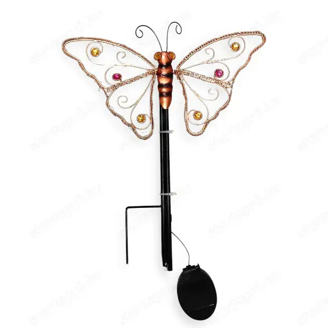 Napelemes pillangós fém lámpa   színes kristályokkal és fonott LED-del