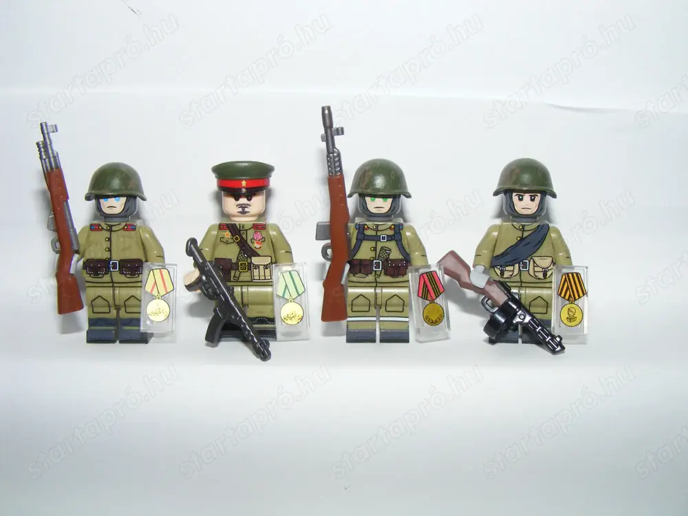 Lego 2. Világháborús Orosz katonák Szovjet gyalogsági haderő 4db katona ÚJ