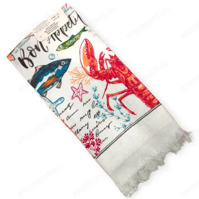 Fehér tengeri mintás pamut konyharuha   halas nyári design