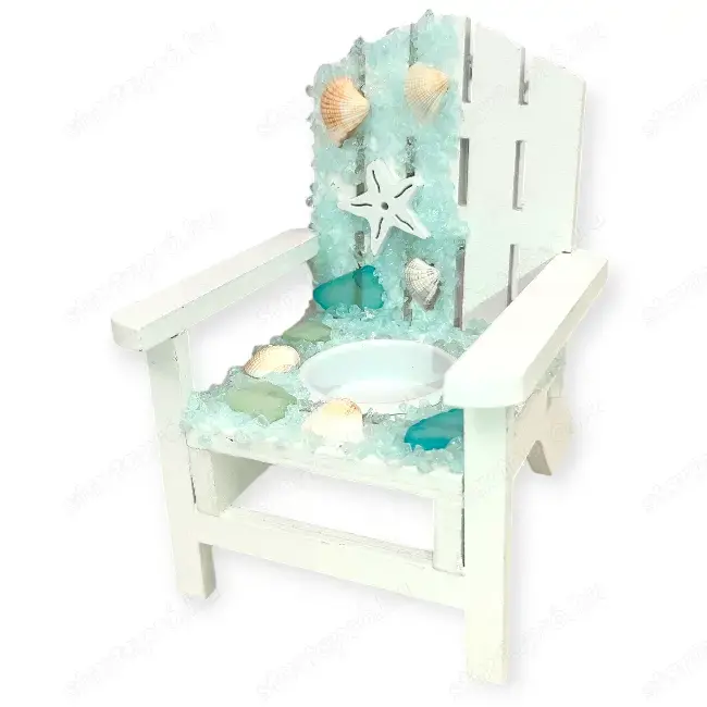Dekoratív mécsestartó fehér strandszék formában   nyári fa dísztárgy