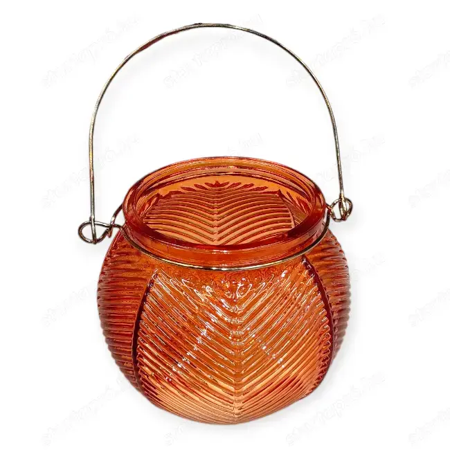 Narancs üveg mécsestartó fém fogantyúval