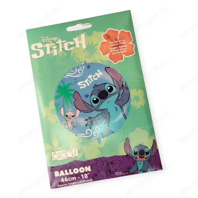 Stitch fólia lufi   felfújó szívószállal és rögzítő zsinórral