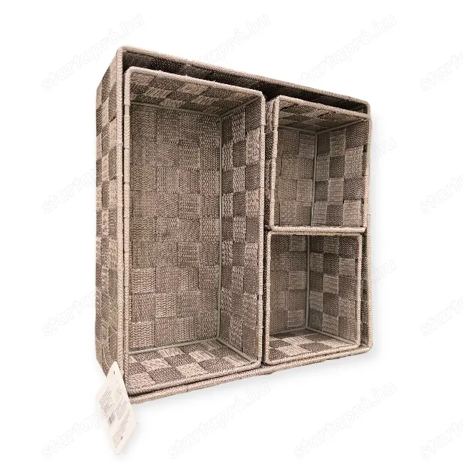 Fonott mintás szürkésbarna tárolókosár szett   4 darabos