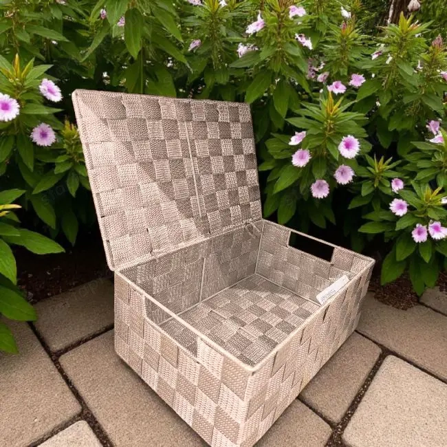 Fonott hatású szürkésbarna fedeles tárolódoboz   30 20 12 cm