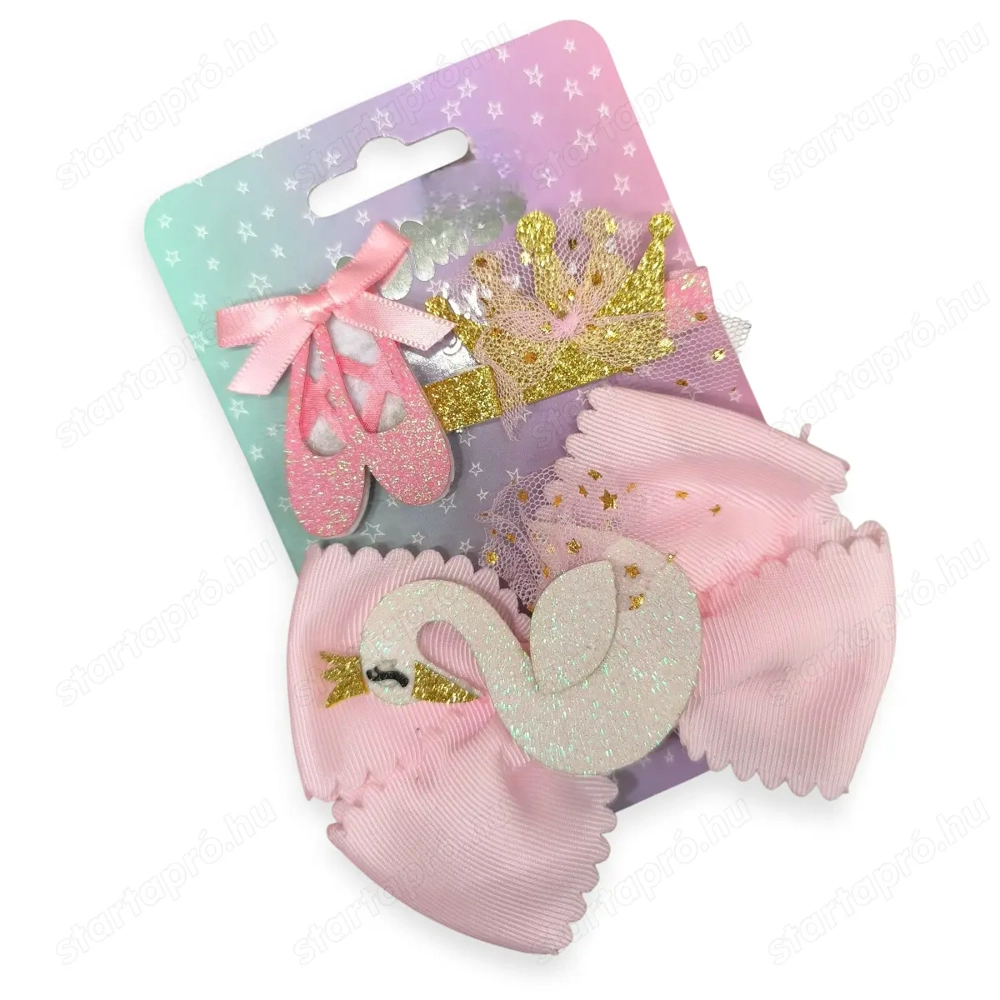 Balerina és hattyú hajcsat szett rózsaszín masnival   3db