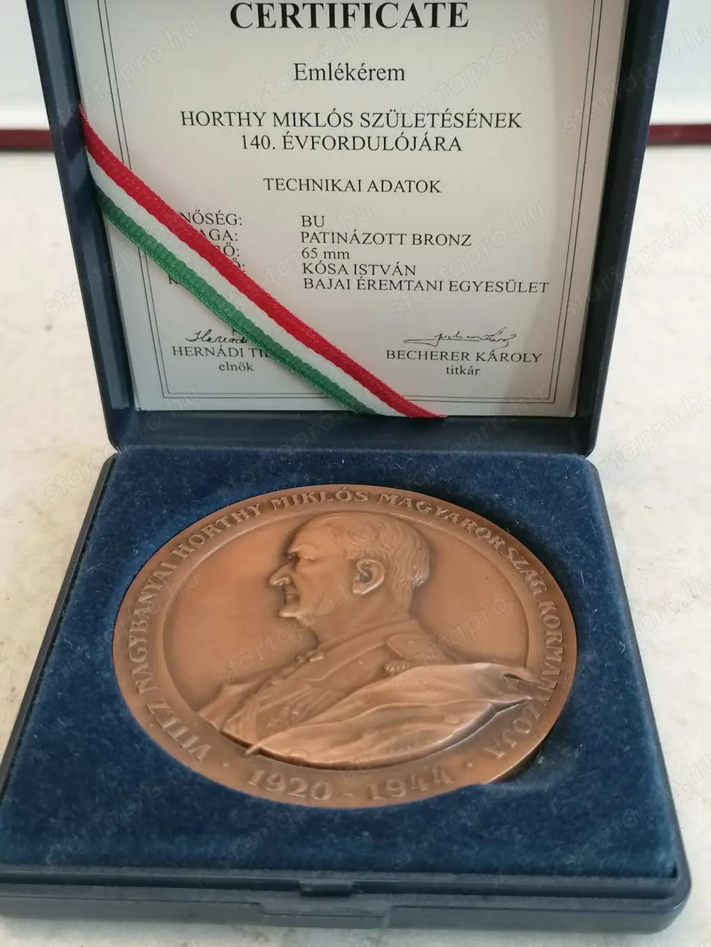 Vitéz nagybányai Horthy Miklós - Emlékplakett születésének 140 évfordulójára