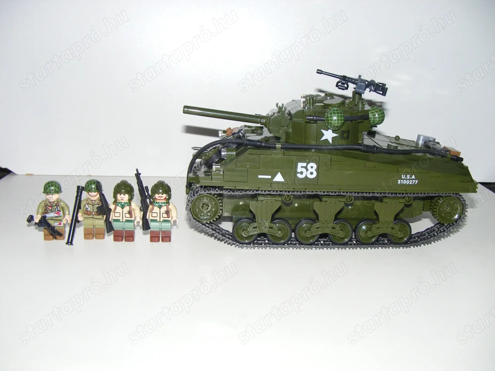 Lego 2. Világháborús Amerikai M4 Sherman Tank harckocsi 1180db + 4 katona ÚJ