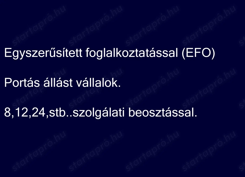 Egyszerűsített foglalkoztatással (EFO) Portás állást vállalok 