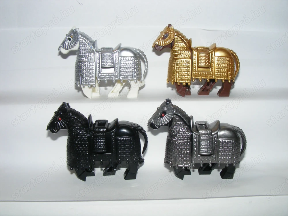 Lego Castle figurák állatok Ló lovak állat páncélos harci ló + fejvédő 4db ÚJ