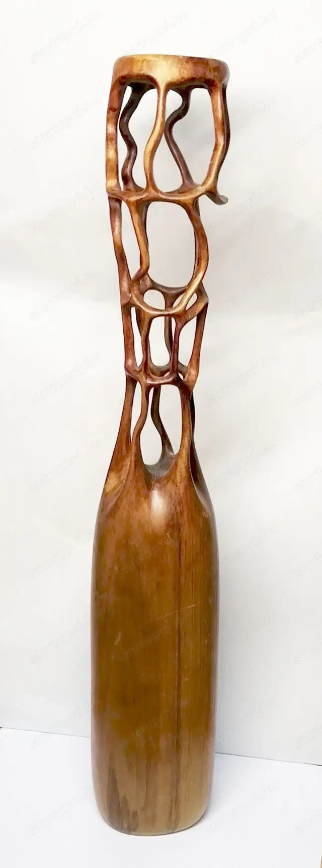 Japán Feng Shui áttört teakfa váza, különleges kézműves munka