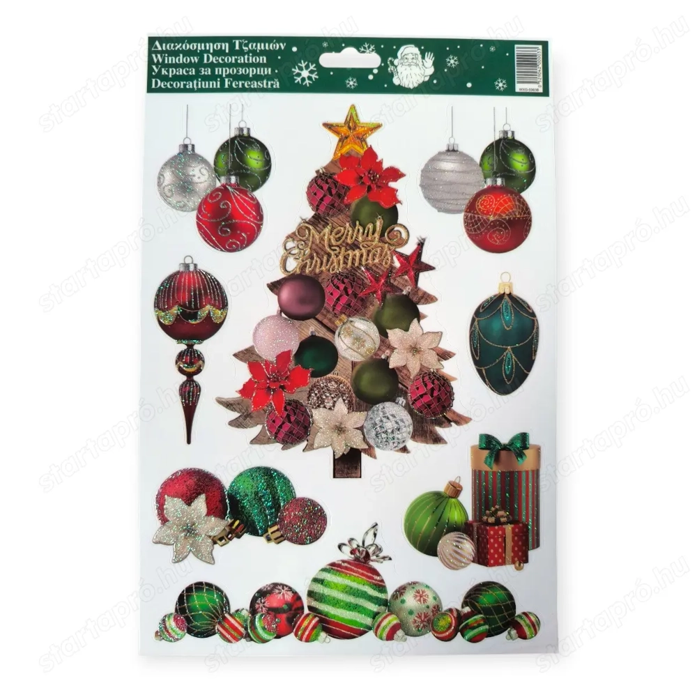 Karácsonyi ablakmatrica   Karácsonyfa és vintage gömbök