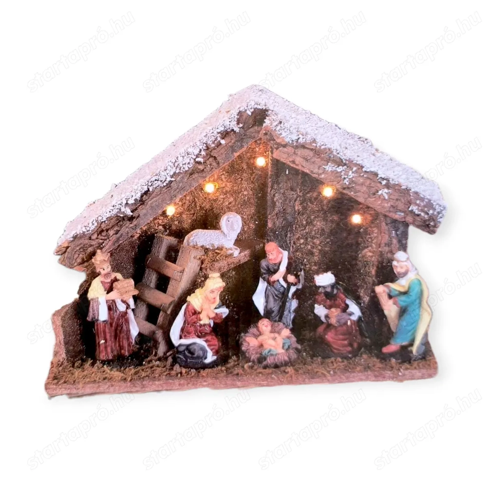 Karácsonyi betlehem LED világítással és 7 figurával   26x10,5x18 cm dekor