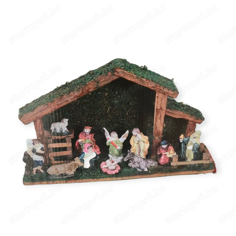 Karácsonyi betlehem 11 porcelán figurával   39x15x23 cm