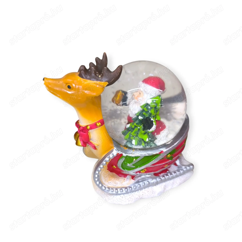 Téli utazás   dekoratív karácsonyi hógömb szánkóval és Mikulással 11 cm