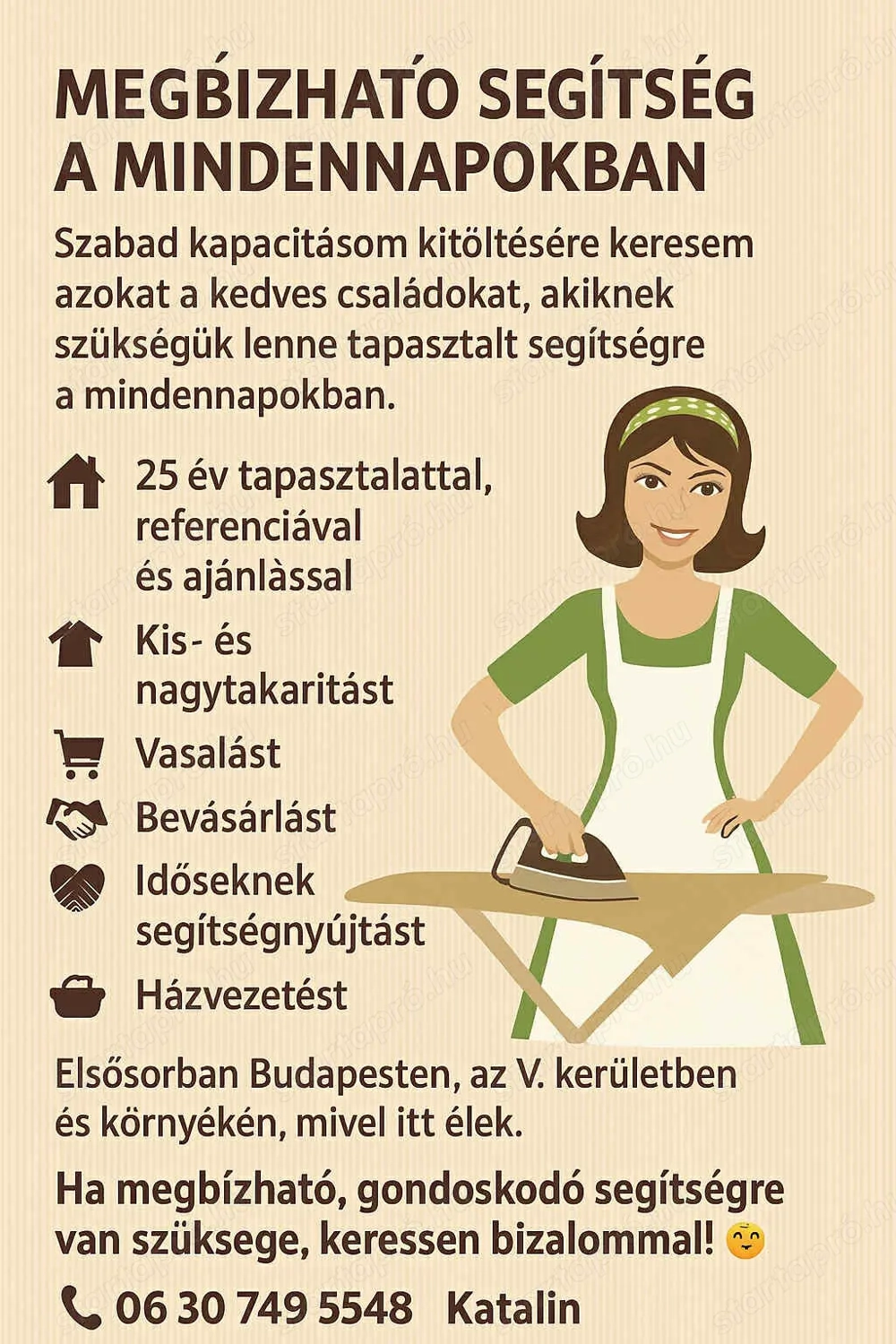 Takarítás,  vasalás, bevásárlás 