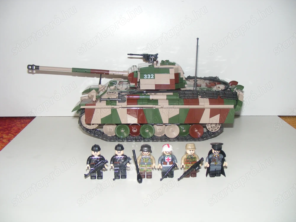 Lego 2. Világháborús német álcázott Panther Párduc Tank 16x37x16cm 2140db + 6 katona ÚJ